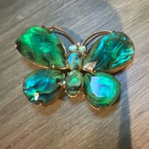 Vintage Green Stone Butterfly Brooch